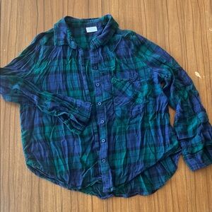 Women’s Plaid Button Down Shirt in Blue and Green